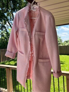 VENUS Pale Pink Bouclé Tweed Jacket with Fringe Trim